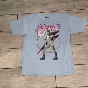 Licensed Light Blue Graphic T-Shirt with Bowie Design